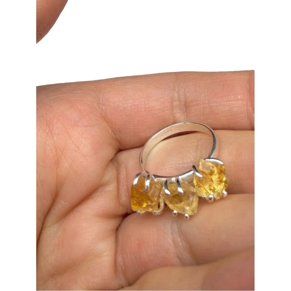 Citrine Ring Size 6 Solid 925 Sterling Silver Raw Rough Natural Stone Crystal